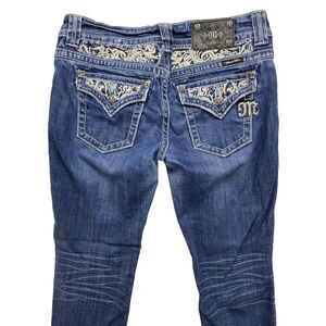 Miss Me Jeans‎ Womens Sz 29 straight medium Denim Embellished flap Pocket-hemmed